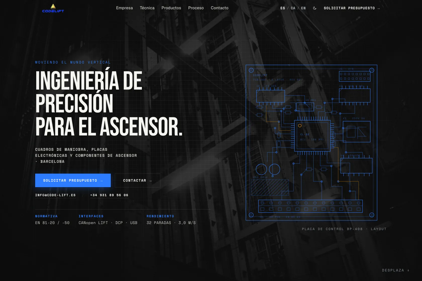Pàgina d'inici de la web de Codelift