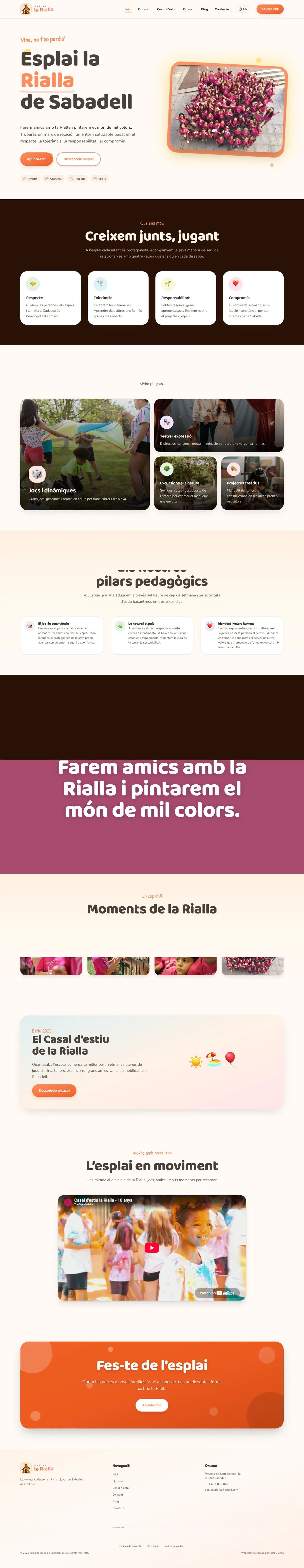 Página de inicio de la web de Esplai La Rialla de Sabadell